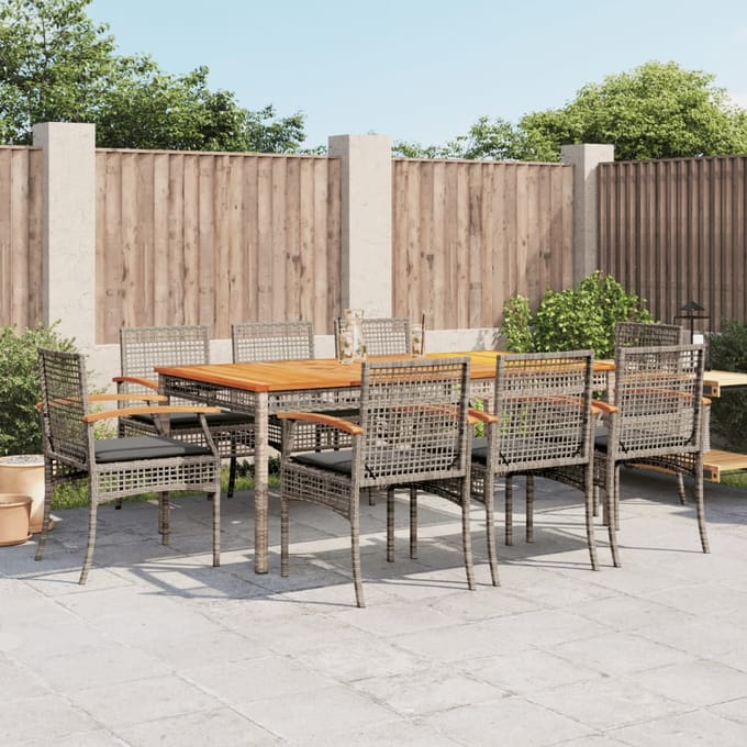 vidaXL - 9-delige - Tuinset - met - kussens - poly - rattan - grijs