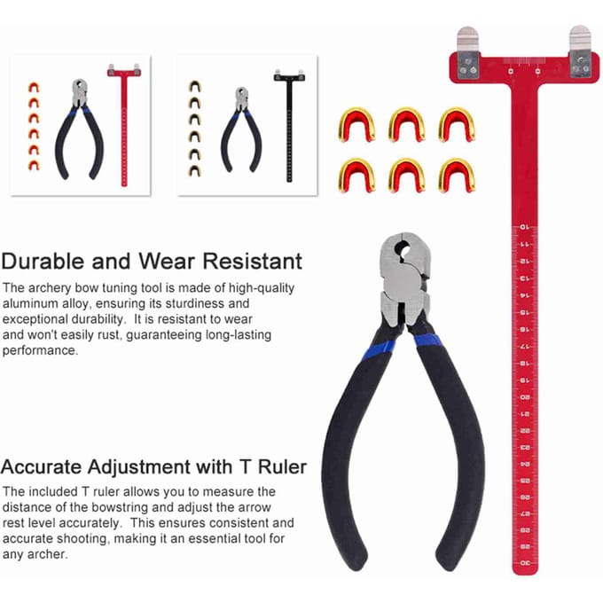 Boogschieten Afstelgereedschap Boogpees Nockpunten Tangen L-vierkanten Afstelmaatlat voor voor Recurve en Compound Boogpezen rood