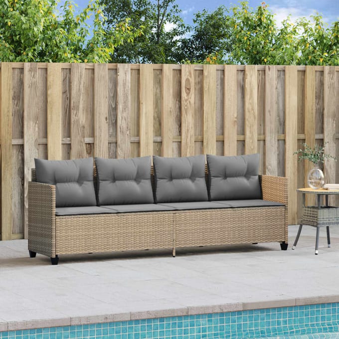 vidaXL - Ligbed - met - kussens poly - rattan - beige