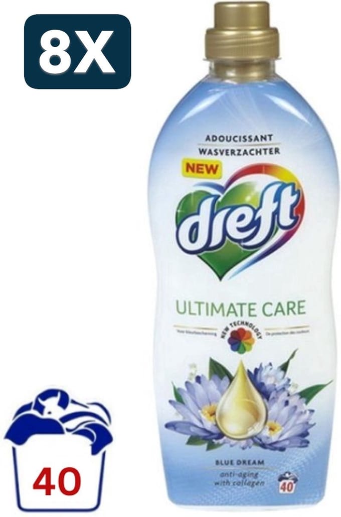 8 x Dreft Wasverzachter Blue Dream - 40 Wasbeurten - 1 Liter