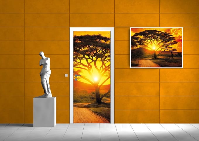 Deursticker Muursticker Bos | Oranje | 91x211cm