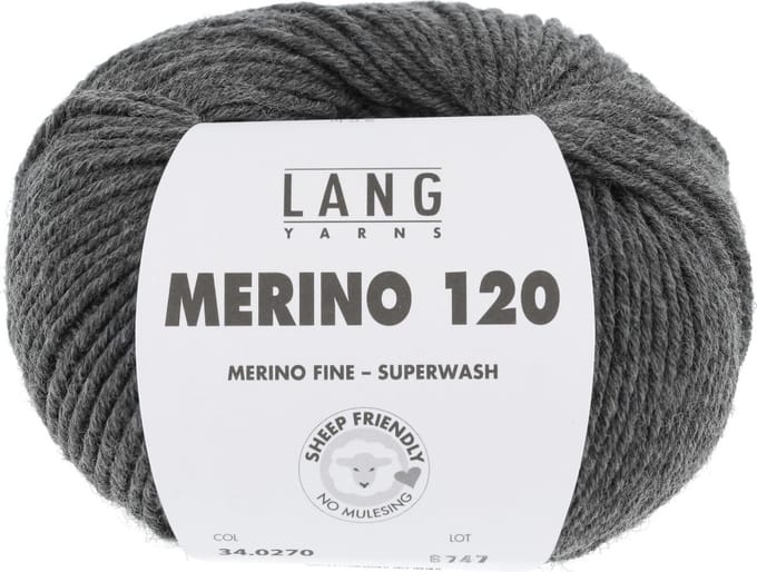 Lang Yarns Merino 120 - 270 donkergrijs mix - Merinowol Garen