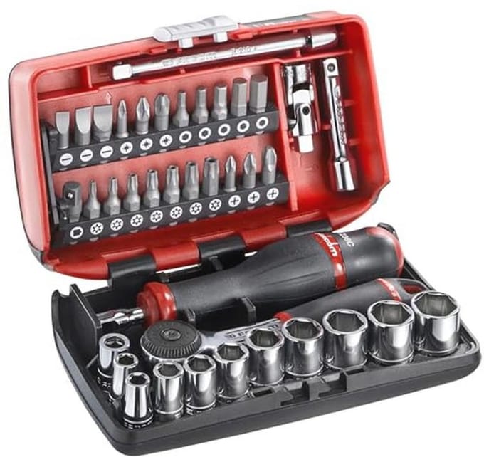 38-dlg. 1/4" dopsleutelset met complete gereedschapskoffer en accessoires