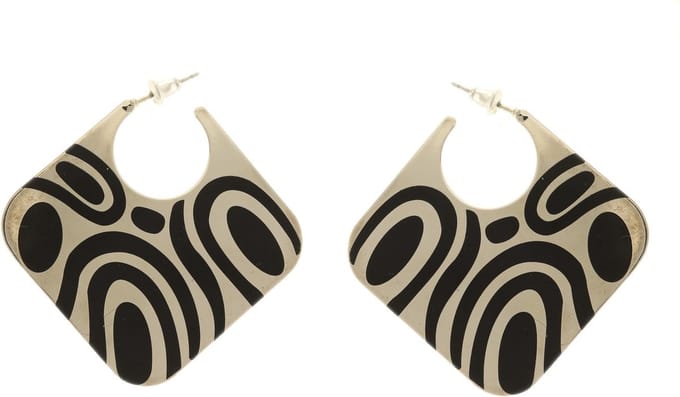 Behave - Dames oorhangers zilverkleur retro zwart design 5 cm