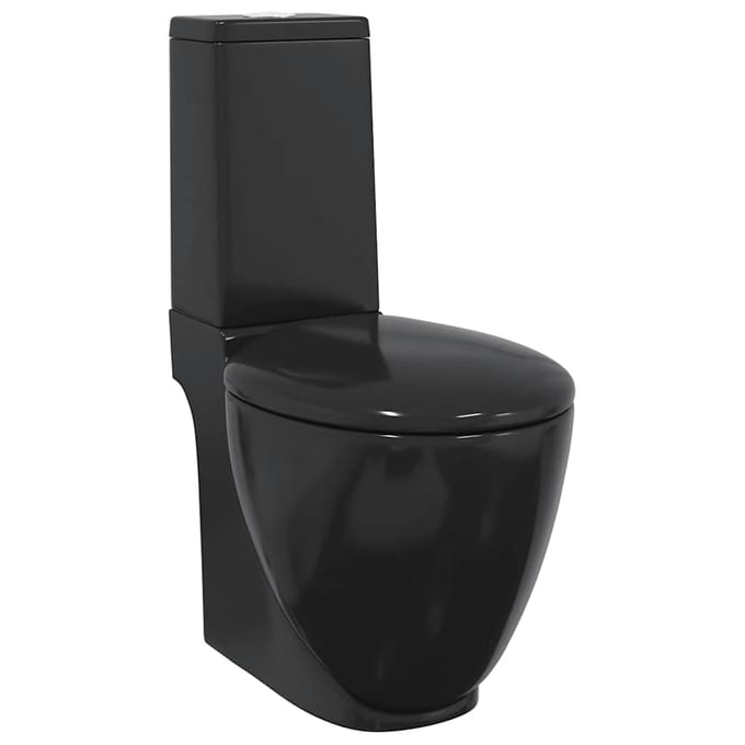 Vidaxl Keramisch Toilet Met Spoelbak, Rond, Verticale Afvoer, Zwart