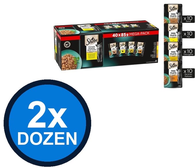 2x Sheba - Mini Filets Gevogelte Selectie in Saus Multipack - Kattenvoer Natvoer - 40x85g