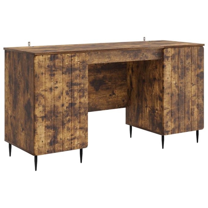 vidaXL - Bureau - met - plank - Gerookt - eiken - 142,5 - x - 50 - x - 75 - cm - Bewerkt - hout