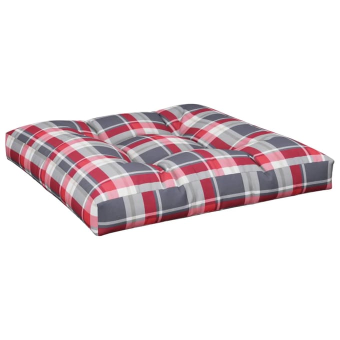 vidaXL - Palletkussen - 80x80x12 - cm - stof - ruitpatroon - rood