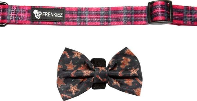 Frenkiez halsband barkberry red met kerst strik small