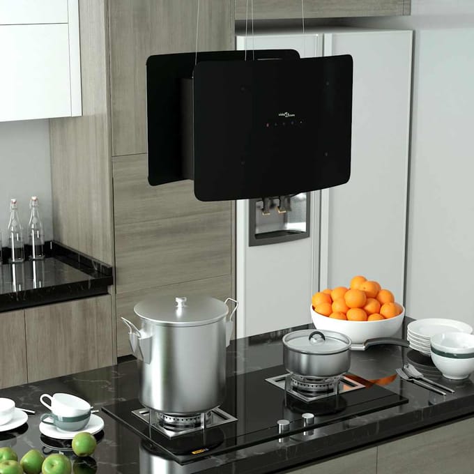 Hotte de cuisine îlot avec capteur tactile LCD et verre trempé