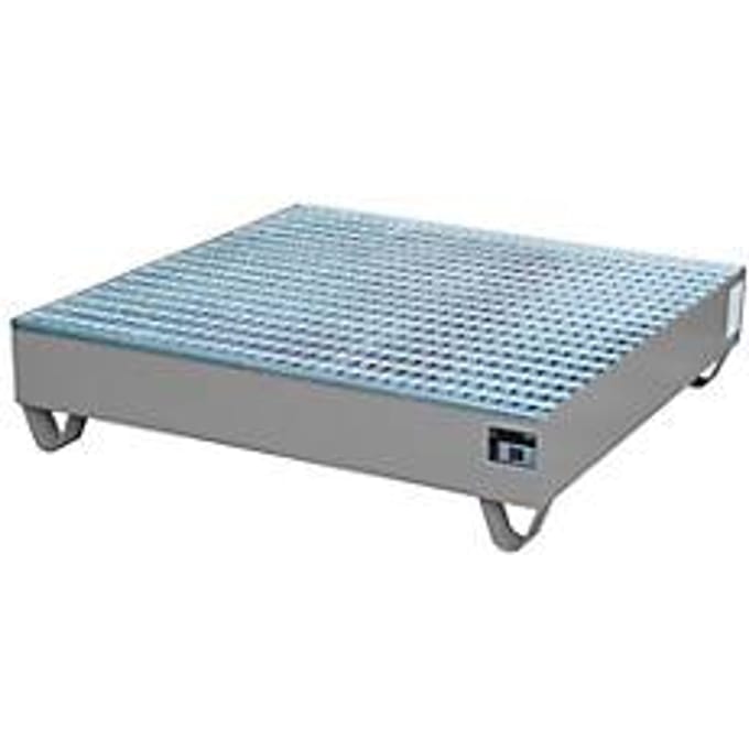 Stalen lekbak met rooster, 1200 x 1200 mm, grijs RAL 7005