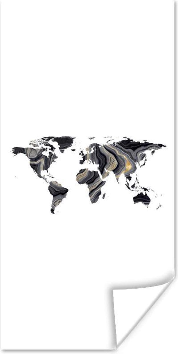 Wereldkaarten - Wereldkaart - Goud - Lijn - 80x160 cm
