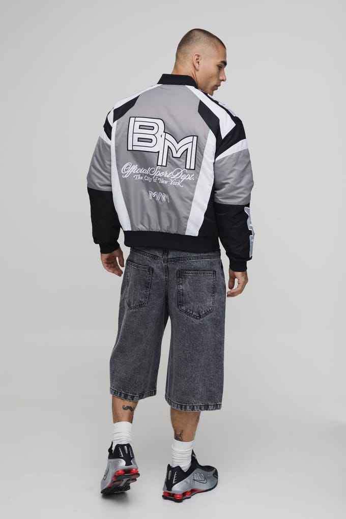 Nylon Moto Bomber Jacket | Grey | Size Small