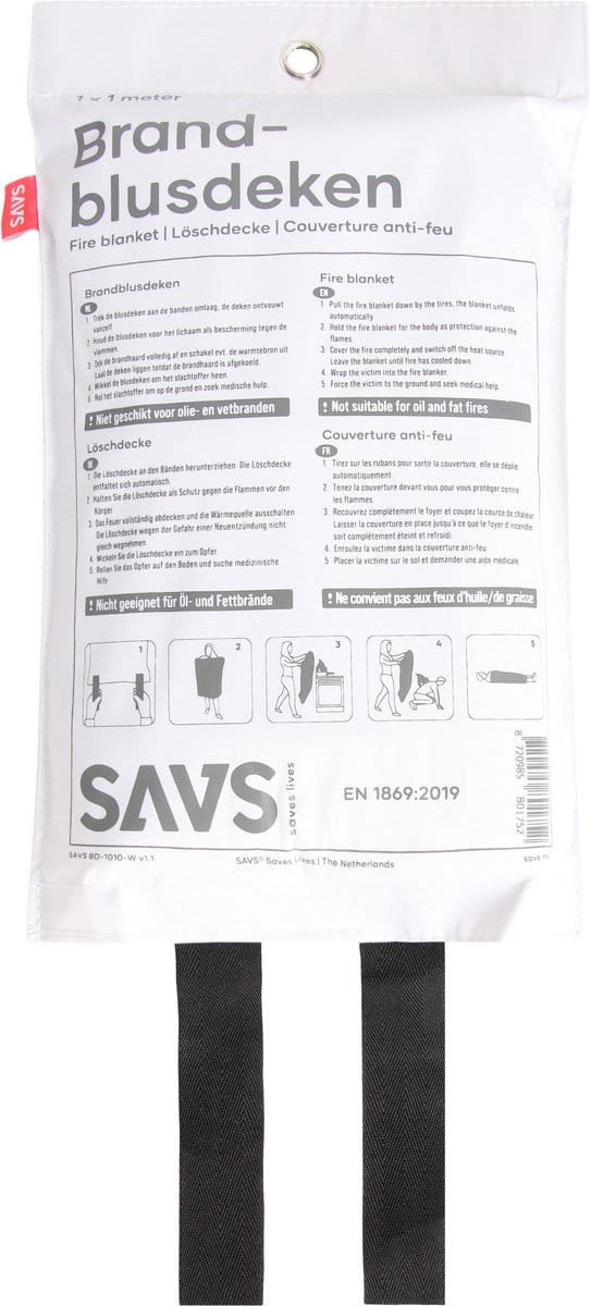 SAVS® Blusdeken - 100 x 100 cm - Wit - Branddeken voor o.a. thuis & keuken - Handig ophangoog