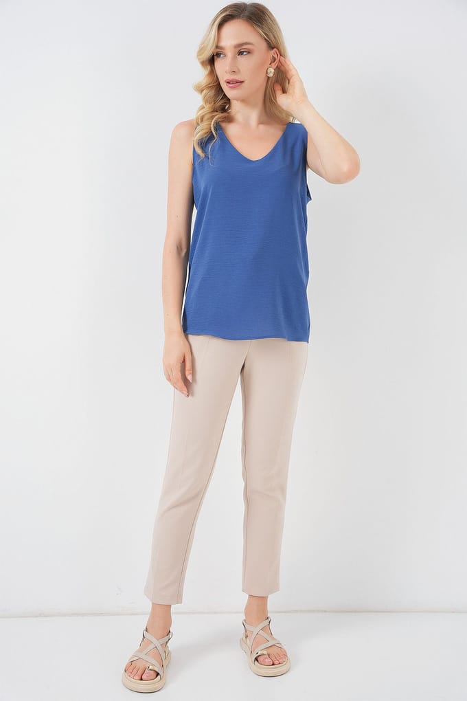 Gestepte V-hals Mouwloze Blouse