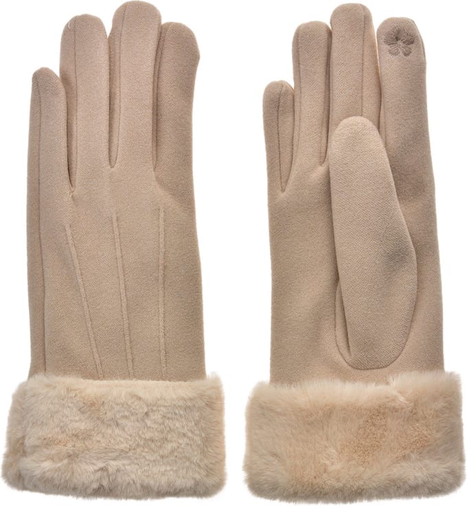 Clayre & Eef Handschoenen met imitatiebont 9x24 cm Beige Polyester