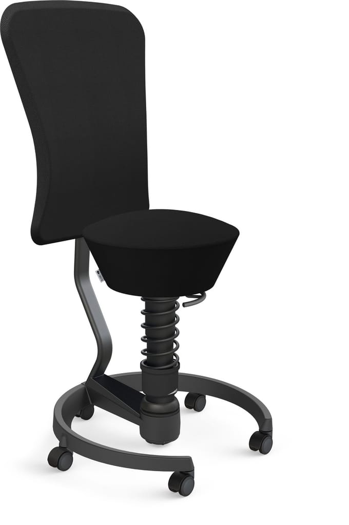 Aeris Swopper with backrestfootring with castors (soft floor), black spring strut type: standard, black, spring black seat cover: wool blend Select (Gabriel), black backrest pole: black, backrest cover: wool blend Select (Gabriel), black