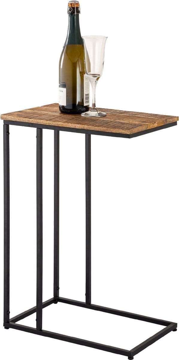 Parya Home - Bijzettafel hout - Laptoptafel C-tafel - Metaal - 25x60x40cm