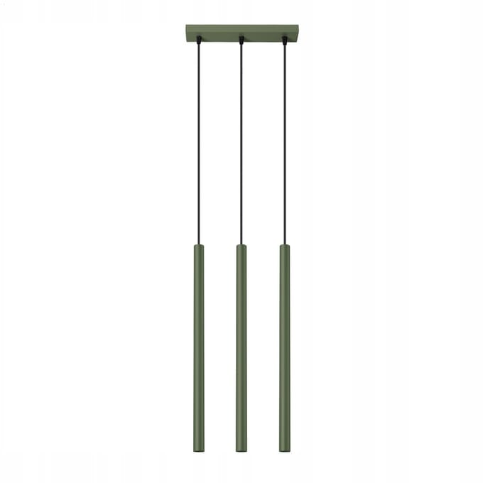 Hanglamp PASTELO 3 met 3 buiskappen in lijn - Sollux Lighting - IP20 - Olijfgroen staal behuizing - 30 x 5 x 94 cm - 3 x G9 LED, exclusief lichtbron - 3 x 8 W - Moderne hanglamp voor woonkamer, eetkamer en keuken