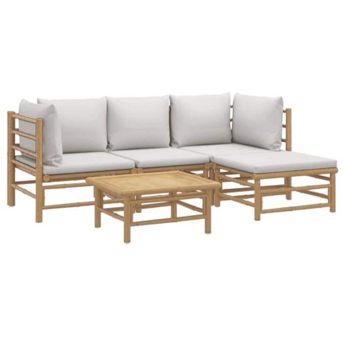 vidaXL - 5-delige - Loungeset - met - kussens - bamboe - lichtgrijs