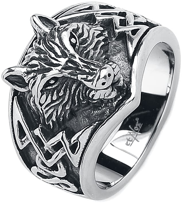 etNox Ring - Wolf's Head - voor Mannen - zilverkleurig