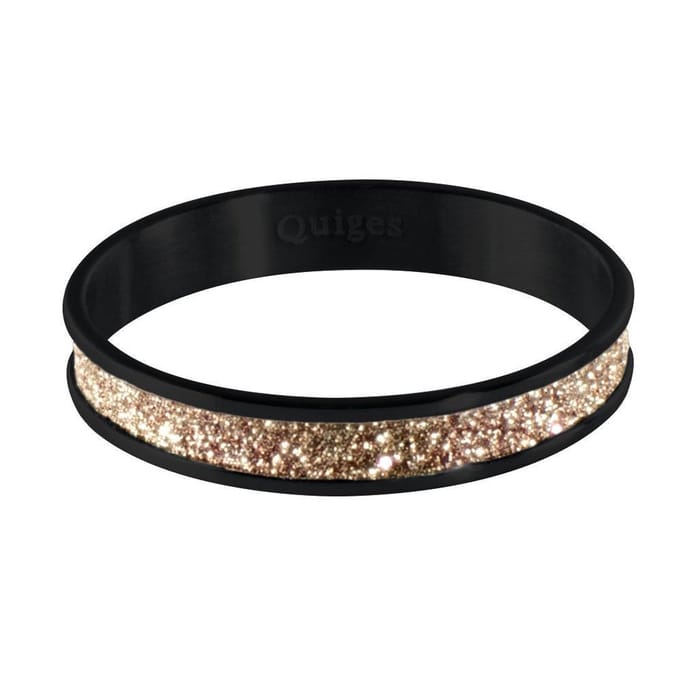 Quiges Stapelring Dames - Vulring Bruin Glitter - RVS Zwart - Maat 20 - Hoogte 4mm
