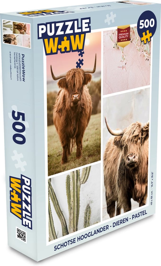 Puzzel Schotse hooglander - Dieren - Pastel - Legpuzzel - Puzzel 500 stukjes