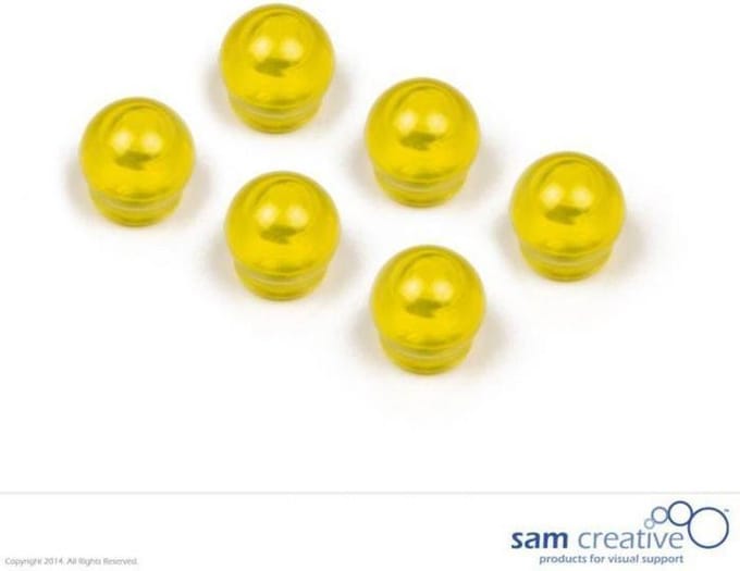 Sam Creative Whiteboard Magneten - Bol - 15 mm - Geel - 6 stuks - Magneten
