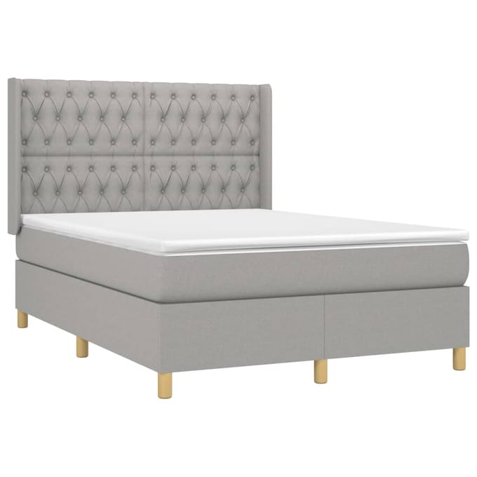 vidaXL - Boxspring - met - matras - stof - lichtgrijs - 140x190 - cm