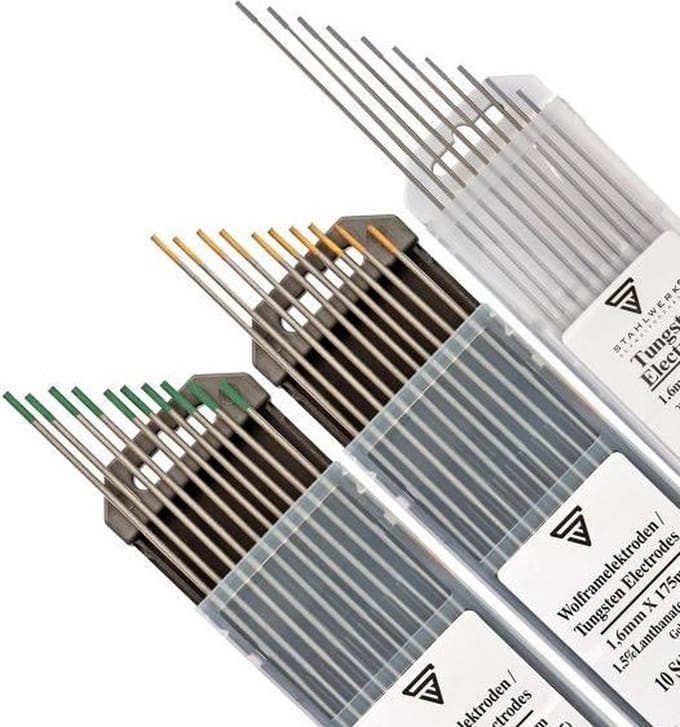 STAHLWERK Set wolfraam elektroden grijs, groen, goud 1,6 mm elk 10 stuks.