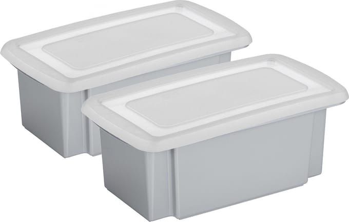 Sunware 2x stuks opslagbox kunststof 7 liter grijs 38 x 21 x 14 cm met afsluitbare deksel