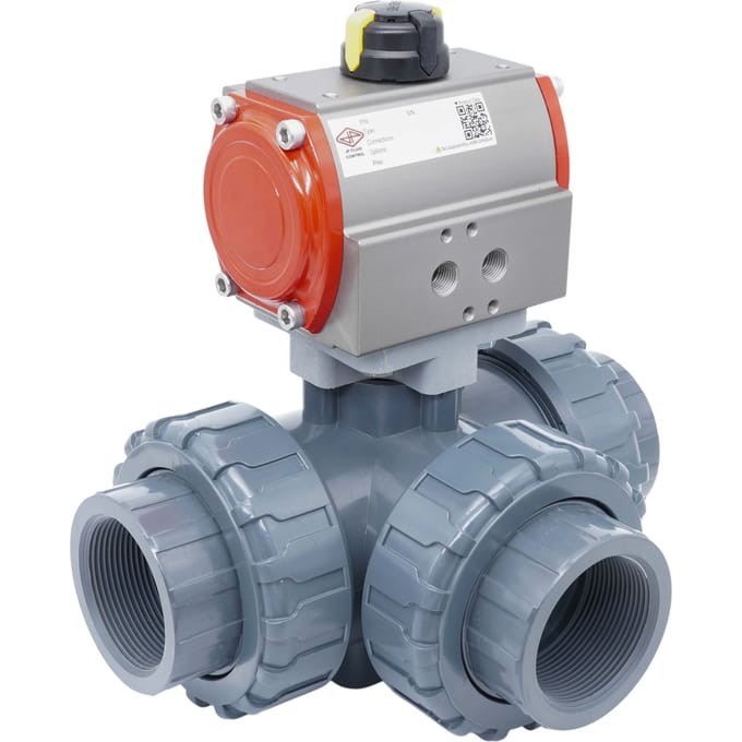 3-Weg Pneumatische Kogelkraan G2'' T-Boring PVC Veer-Openend