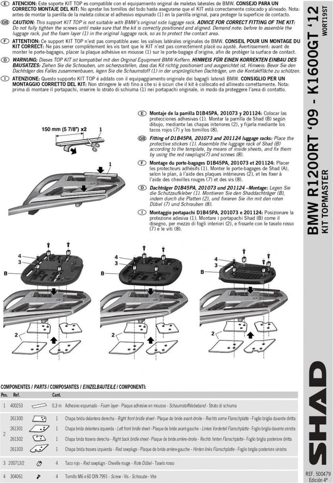 Kit fixation de top case Shad pour moto BMW K 1600 Gt 2012 à 2017 W0RT19ST Neuf