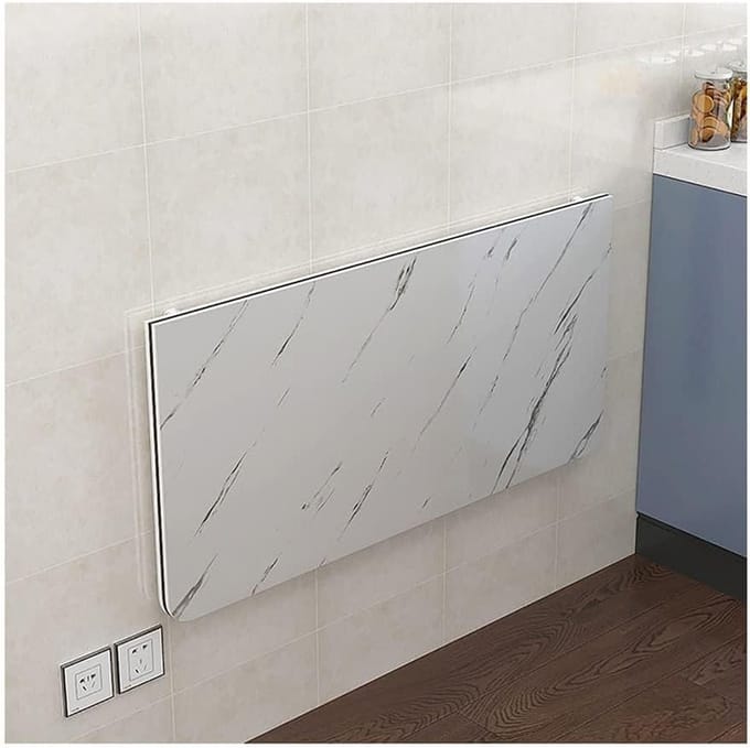 Vouwbare Eettafel - Klaptafel Muurtafel - Ruimte Besparen - Marmeren Patroon - 70x40cm - Wit