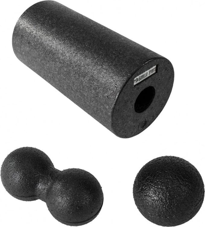 Gorilla Sports Fascia set van 3 - Triggerpoint bal - Massage roller - Zwart