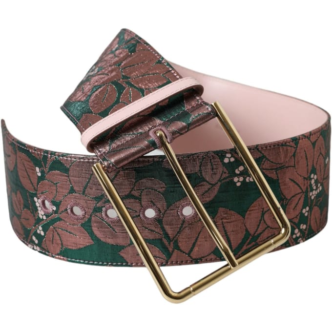Dolce & Gabbana Multicolor Bloem Jacquard Lurex Gouden Gesp Riem