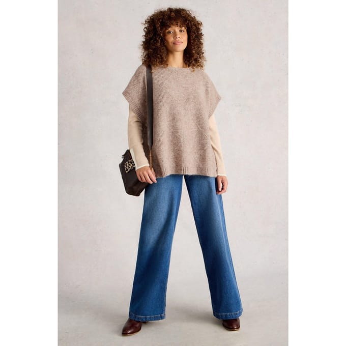 White Stuff Diamond Stitch Poncho Light Natural Taglia: L | Poncho Outlet | Donna