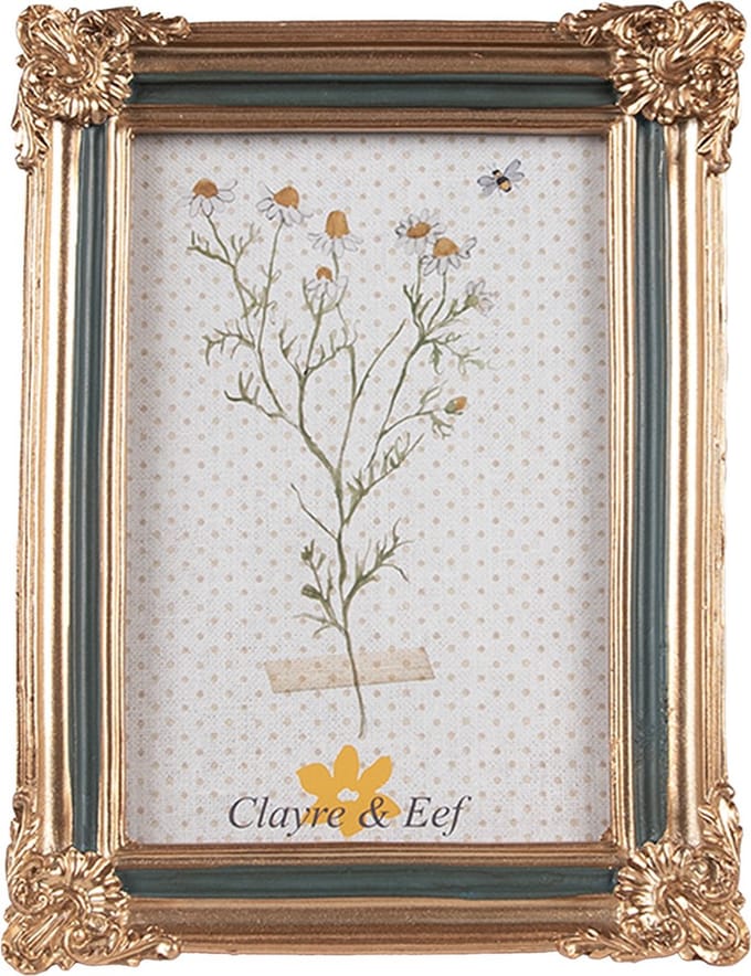 Clayre & Eef Fotolijst 10x15 cm Goudkleurig Groen Polyresin