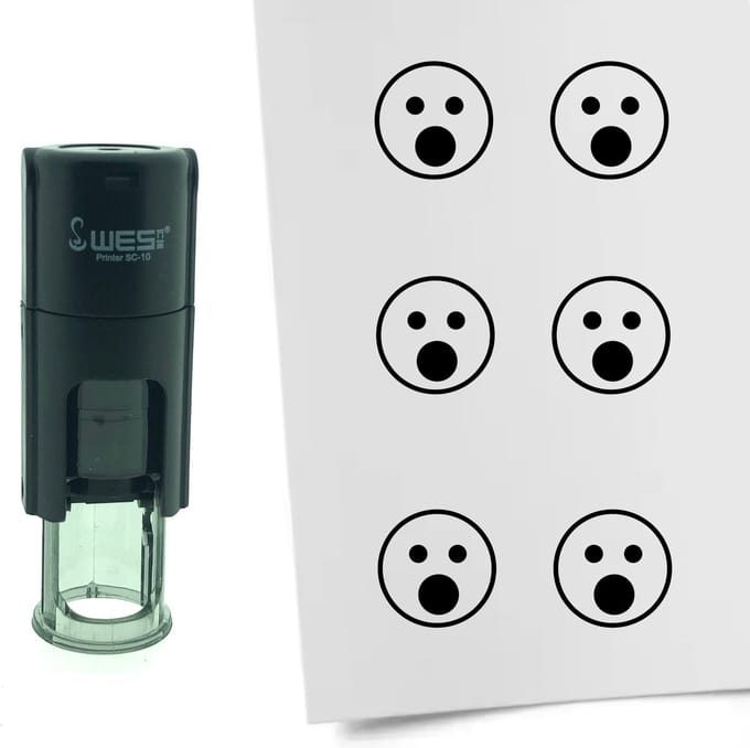 CombiCraft Stempel Smiley Geschrokken 10mm rond - Zwarte inkt