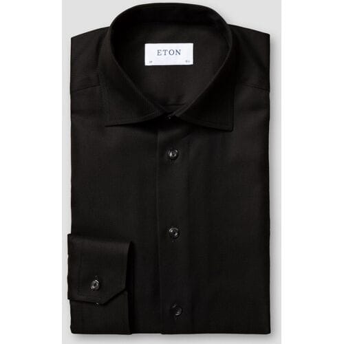 Eton Overhemd Uni Cotton Rich Diagonal Textured Twill Zwart / male