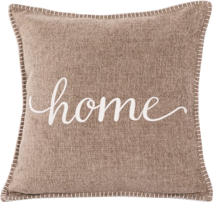 TISECO HOME STUDIO - Kussen (gevuld) DAMIAN - Geborduurde HOME tekst - Vierkant - 45x45 cm - Taupe