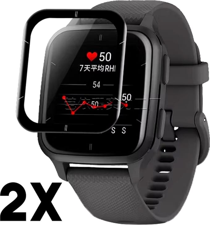 Screenprotector Geschikt Voor Garmin Venu Sq 2 - Volledige cover – 2-Pack - Hoge kwaliteit screen protector - PMMA - 2 stuks - Gestreept uurwerk – TechDefend