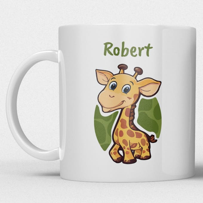 kindermok/kinderbeker | gepersonaliseerd met naam | met giraf | wit | Schattige illustraties
