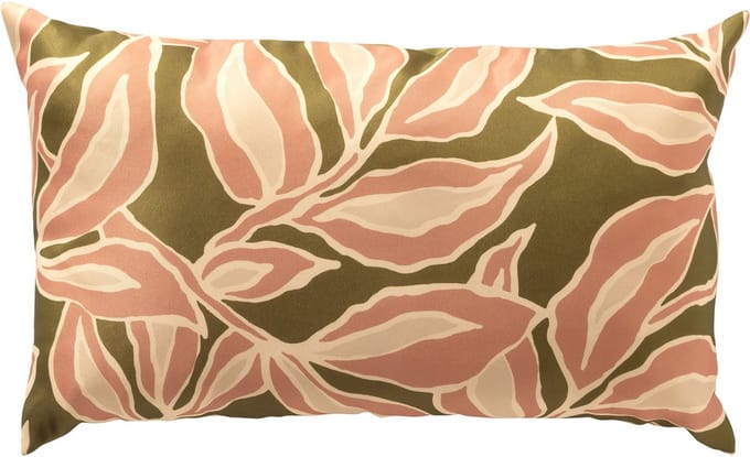 Textino - ELARA - buitenkussen 30x50 cm - bladmotief - Muted Clay - roze, groen, beige