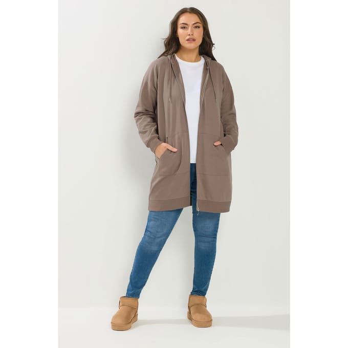 Yours Naturelbruine Lange Hoodie Met Rits Size 48