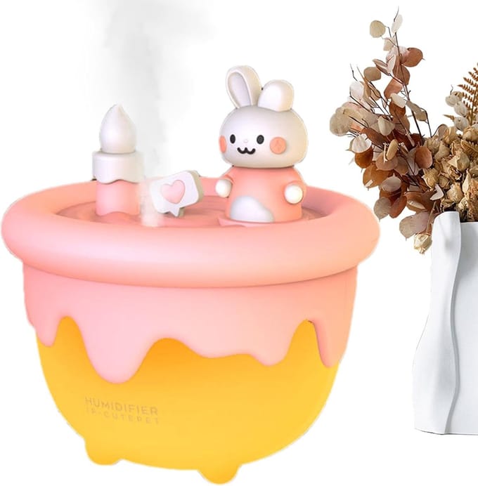 Luchtbevochtiger Konijn Cake - Bureau Diffuser - Luchtkwaliteit Verbeteren - Schattig Design - 300ml - Roze