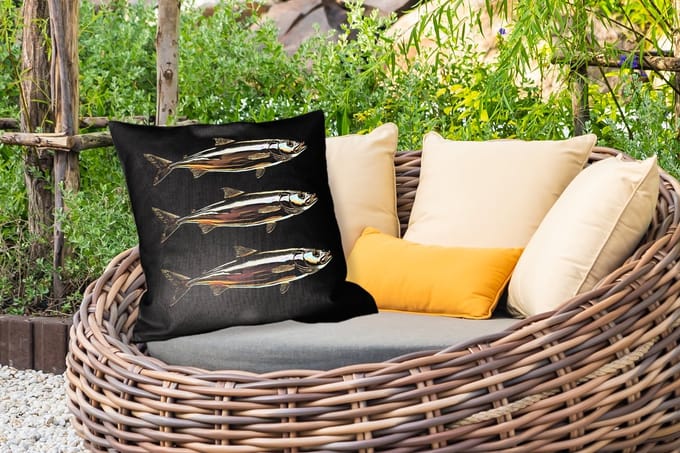 Sierkussen Buiten - Vissen - Goud - Zwart - 60x60 cm - Weerbestendig