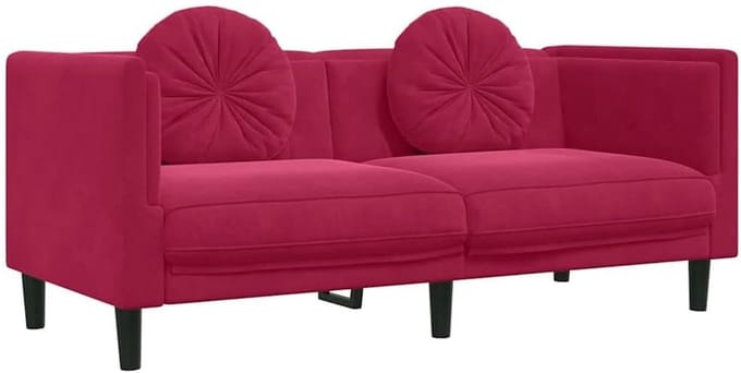 Luxe Fluvel Tweezitsbank met Sierkussen - Wijnrood