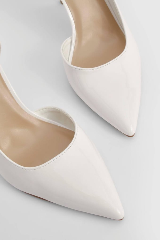 boohoo Dames Patent Uitgesneden Basic Middenhoge Court | Wit | Maat: 41
