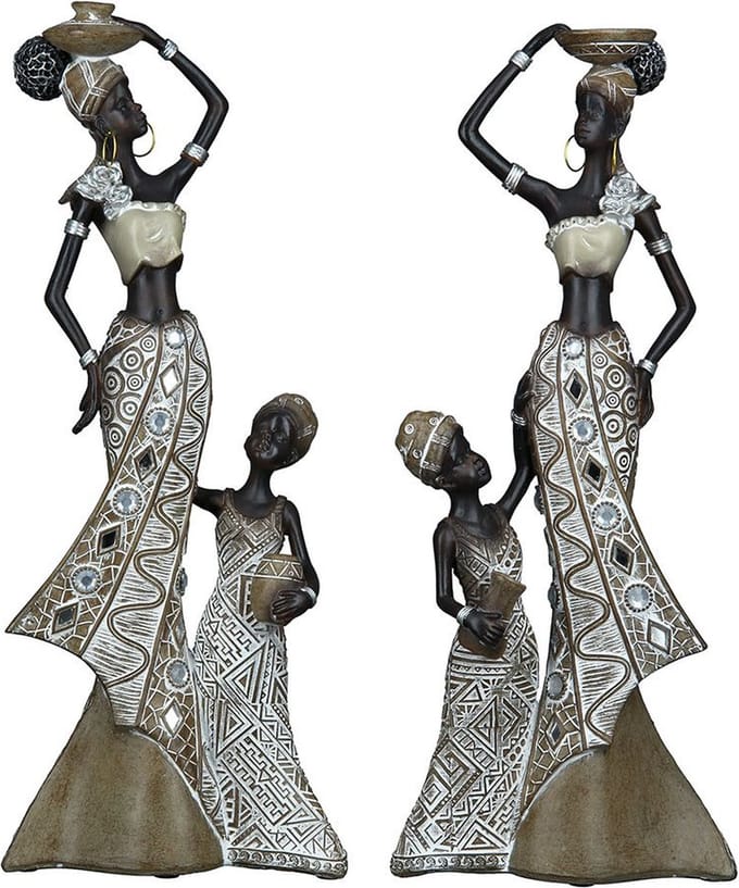 Afrikaanse dames / vrouwen met kind - Burundi - set van 2 - polyresin - 32 cm hoog - beeld - sculptuur